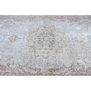 Tapis turc vintage en laine blanche patchwork écologique 6,2x10,5 pieds, grand tapis avec envers en latex - Product Image 5