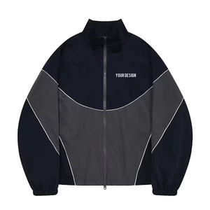 แจ็คเก็ตแทร็คไนลอนย้อนยุคแบบมีซิปปักโลโก้ตามสั่ง พร้อมแถบตกแต่ง แจ็คเก็ตซอฟต์เชลล์เปล่าสำหรับกิจกรรมกลางแจ้ง แจ็คเก็ตกันลมสำหรับผู้ชาย - Product Image 1
