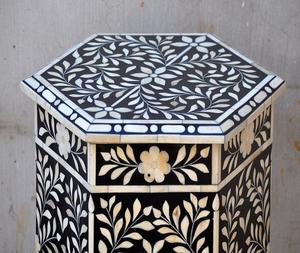 Luxury Custom Round Bone Inlay Console <b>Table</b> Handcrafted Resin <b>Stool</b> for <b>Dining</b> Room and Home Decor - Product Image 2