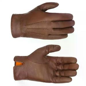 Gants en cuir d'agneau d'hiver pour l'extérieur avec doublure en laine, gants en cuir véritable épais pour la conduite, mitaines en cuir d'agneau avec logo personnalisé - Product Image 3