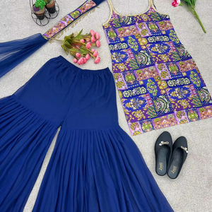 Top elegante de diseño para fiesta-Dupatta y Sharara completamente cosido - Product Image 1