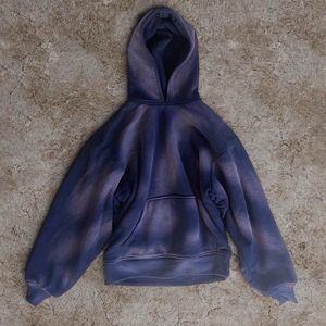 Peinture de détresse vintage personnalisée hiver sweat à capuche respirant hommes lavage à l'acide poids lourd coton polaire soleil délavé surdimensionné devant Plaid - Product Image 1