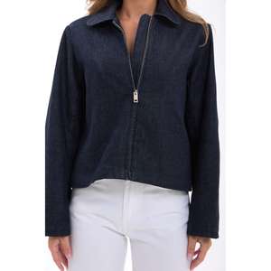 เสื้อแจ็คเก็ตยีนส์สีกรมท่าเข้มสำหรับผู้หญิง รุ่น 7486 ดีไซน์หรูหรา - Product Image 1