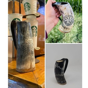 Chope à bière viking de grande capacité, écologique, faite à la main, avec des motifs d'animaux et religieux, idée cadeau d'Halloween pour les hommes - Product Image 2