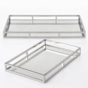 Plateau de rangement rectangulaire en acier inoxydable de qualité supérieure, avec miroir, pour la décoration d'hôtel, de mariage et l'organisation de la maison - Product Image 1