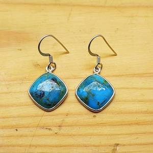 Naturel Mohave Turquoise Coussin Forme Gemme Lunette Boucle D'oreille Fabriqué À La Main En Argent Sterling 925 Boucle D'oreille Vente Chaude En Gros - Product Image 3