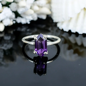 Belle conception naturelle améthyste anneaux de mariage fine broche réglage 925 bijoux en argent Sterling bijoux pour les mariages fiançailles - Product Image 5