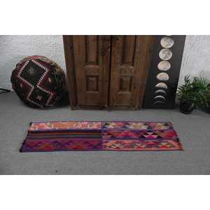 1.4x5.1 ft <b>Rug</b>, Turkish <b>Vintage</b> <b>Rug</b>, Purple Moroccan Wool <b>Rug</b> - Product Image 3