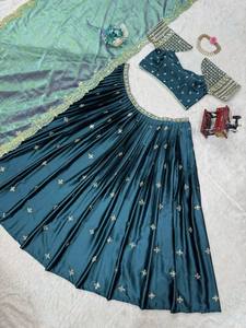 Collection Boutique de Luxe Moderne, Lehenga en Toile Cancan de 3,5 mètres avec Broderie Complète en Fil de Satin Japonais et Paillettes, Séchage Rapide, Toutes Saisons - Product Image 6