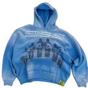 เสื้อมีฮู้ดของผู้ชายดีไซน์แนวสตรีทแวร์สไตล์วินเทจ380GSM พิมพ์ลาย DTG ซีดจางผ้าเฟรนช์เทอร์รี่ปักดิจิตอลสำหรับฤดูหนาว - Product Image 1