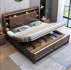 Modern Simple 1.8m Large <strong>Bed</strong> 1.5m <strong>Double</strong> Solid Wood Up-Holstered Master Bedroom Wedding <strong>Bed</strong> New Chinese Style - Product Image 3
