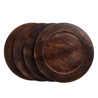 Assiette de service en bois brun foncé écologique, taille/couleur/logo personnalisables, style moderne classique pour mariage, restaurant, hôtel