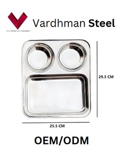 Assiette rectangulaire à trois compartiments en acier inoxydable de qualité alimentaire, design élégant pour les cadeaux, vente chaude - Product Image 4