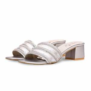 Sandales à talons argentées Pantoufle fantaisie FN7830 - Product Image 3