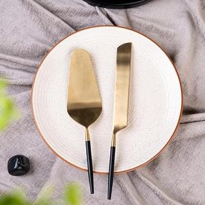 Meilleur prix couteau à gâteau de luxe en acier inoxydable or et noir serveur couteau à gâteau de mariage et ensemble de serveur de bonne qualité - Product Image 4