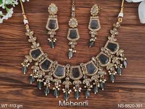 Ensemble de bijoux de créateur, bijoux anciens, poli Mehendi, belle tenue de fête, Design, perles, collier ras du cou Antique, ensembles de bijoux - Product Image 2