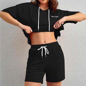 ชุดเสื้อมีฮู้ดและกางเกงขาสั้นของผู้หญิงชุดแฟชั่นฤดูหนาวสีทึบเสื้อผ้าฤดูหนาว - Product Image 5