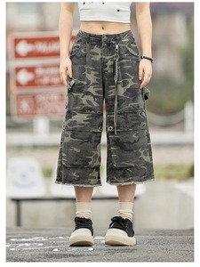 กางเกงลายพรางสไตล์สตรีทสำหรับผู้หญิงใส่ในฤดูร้อนกางเกงขากว้างเอวสูงทรงหลวมหลายกระเป๋ากางเกงสาวสุดเท่ - Product Image 6