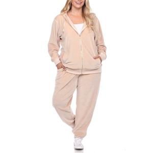 Survêtement de sport décontracté avec logo personnalisé pour femmes Sweat à capuche en velours élégant et survêtement de jogging Ensemble de 2 pièces - Product Image 1