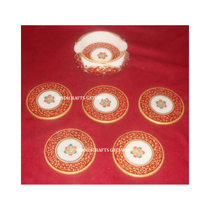 Nuevo juego de posavasos redondos pintados a mano con hermoso diseño de mármol, ideal para decoración y como regalo para el festival de Ramadán. - Product Image 1