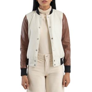 Chaquetas universitarias con bordado de logotipo personalizado para mujer, venta al por mayor, ropa de calle de béisbol, Mangas de cuero, prendas de vestir sólidas, chaqueta universitaria para mujer - Product Image 1