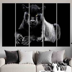 Arte en lienzo de Pantera Negra: Impresión decorativa moderna para pared de casa de campo, JUEGO DE 5 LIEÑOS - Product Image 1