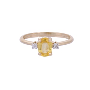 Bague en saphir jaune naturel et diamants faits à la main, or jaune 14 carats, bagues empilables, bijoux fins en gros pour femmes - Product Image 1