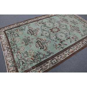 Alfombra de lana clásica vintage de 5,5x9,3 pies, verde, beige, patrón Floral, respaldo de látex, sala de estar alfombra para, técnica de tejido de diseño Aubusson - Product Image 2