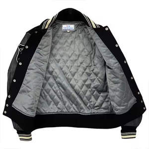 Chaqueta de baloncesto de lana de invierno informal vintage con patrón de letras bordadas estilo de un solo pecho y bolsillo frontal al por mayor - Product Image 6