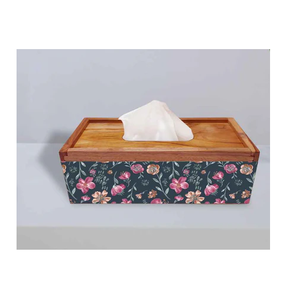 Caja de pañuelos impresa esmaltada de madera de fabricación al por mayor soporte de caja de pañuelos de nuevo diseño para artículo decorativo de hotel en casa - Product Image 1