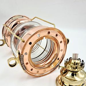 Latón y cobre pesado ancla aceite linterna Leeds Burton náutico marítimo 13,5 "barco linterna diseño hecho a mano - Product Image 4