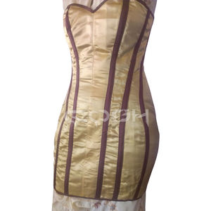 Robe mini dorée sans bretelles avec rayures marron, coupe moulante, vente en gros - Product Image 3