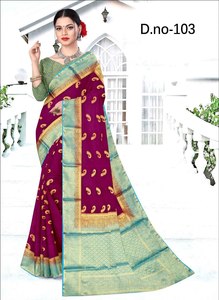 Hermoso Sari Pure Nylone Georgette con hermosos pequeños butes en oro Zari tejido - Product Image 5