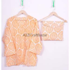 Pyjama de nuit en coton imprimé numérique à fleurs indiennes pour femmes avec logo avant 100% coton - Product Image 2