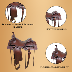 Sillín occidental de vaquero hecho a mano con diseño sin árboles de cuero genuino natural para montar a caballo - Product Image 4