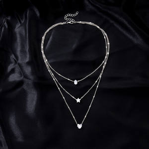 Collana girocollo da donna trendy a strati con catena a maglia, in lega di zinco, con ciondolo a cuore e motivo geometrico, alla moda, con zirconi, per feste - Product Image 6