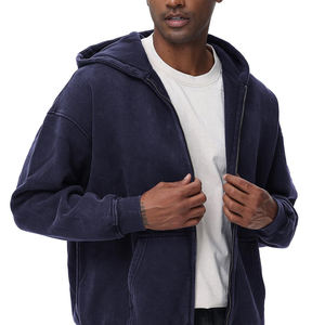 OEM ODM logotipo personalizado hombres cremallera ácido lavado Sudadera con capucha Vintage Streetwear 100% algodón invierno transpirable antiarrugas - Product Image 3