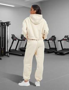 100% coton SWEATSUIT léger à capuche ensemble cordon de serrage fermeture hiver écologique délavé imprimé strass embelli - Product Image 4