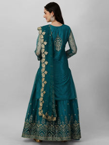 Trendmalls Ensemble de costumes Salwar à broderie en filet pour femme Kurta Lehenga avec Dupatta (G112-Morpeach) - Product Image 2