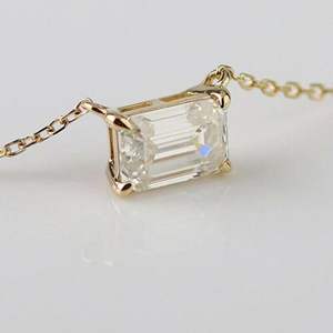 East West <b>Moissanite</b> Solitaire <b>Charm</b> <b>Pendant</b> Emerald Cut Cute Sterling Silver Gold Plated Bridesmaid - Product Image 4