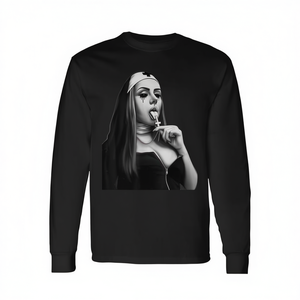 T-shirt promozionale a maniche lunghe con estetica religiosa Fun Bad Nun - Product Image 2