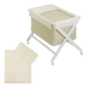 Mod. Cuna de Diseño Moderno Star en Color X en haya blanca con ropa de cama y colchón beige para bebés y niños - Product Image 1
