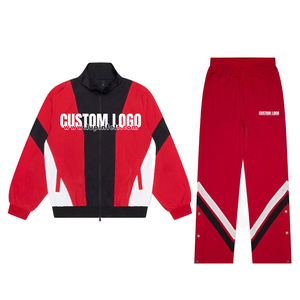 เสื้อกันลมและกางเกงวิ่งชุดวอร์มสำหรับผู้ชายชุดออกกำลังกายแบบซิปเต็มชุดเสื้อมีฮู้ดแบบลำลองและแนวสตรีทขายส่ง - Product Image 1