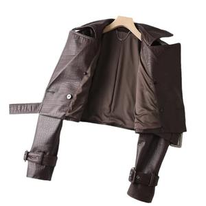 Chaqueta de Cuero Unisex Marrón Oscuro, Estilo Motero Corto, Cierre de Cremallera, Invierno, Piel de Vaca, Impermeable, Cortavientos - Product Image 6