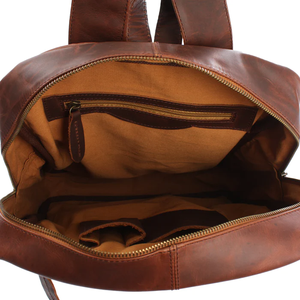Bolso de viaje de cuero genuino marrón ceroso Unisex, forro de algodón suave y elegante con dos hebillas, cierre de cremallera, patrón geométrico bohemio - Product Image 5