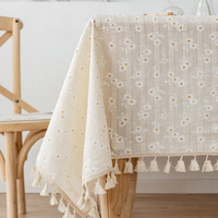 Nappe carrée personnalisée en coton et lin imprimé floral, tissée, anti-taches, avec pompons, style pastoral, décoration intérieure