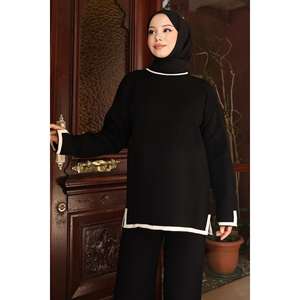 Ensemble de crochets pour femme en acrylique tissé 100% noir décontracté avec détail fendu 6152 - Product Image 2