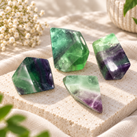 Pierre de poche en fluorite polie de 5 cm, forme libre, vert et violet, pierre naturelle de guérison, décoration d'intérieur, cadeau pour les amateurs de cristaux