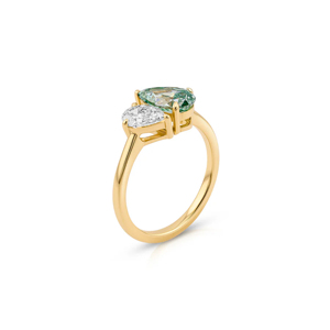 Pear Cut Diamond and Green Gem 18K Gold Engagement <b>Ring</b> for Women Romantic Style Prong Setting Fine Jewelry - Product Image 2