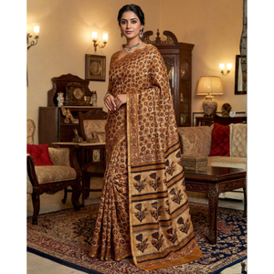 Sari étnico Chanderi con bordado y blusa, de seda suave y pesada, estilo pakistaní y Bollywood para Salwar Kameez - Product Image 1